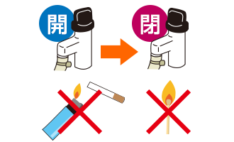 ガスの元栓を閉めてください。火は使わないでください。